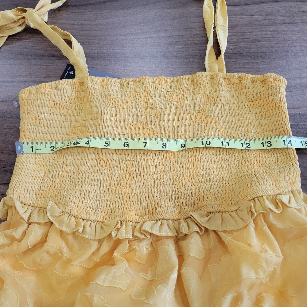 Lulus Float to Love Yellow Jacquard Smocked Tie- Strap Summer Midi Dress Size M - Picture 8 of 11